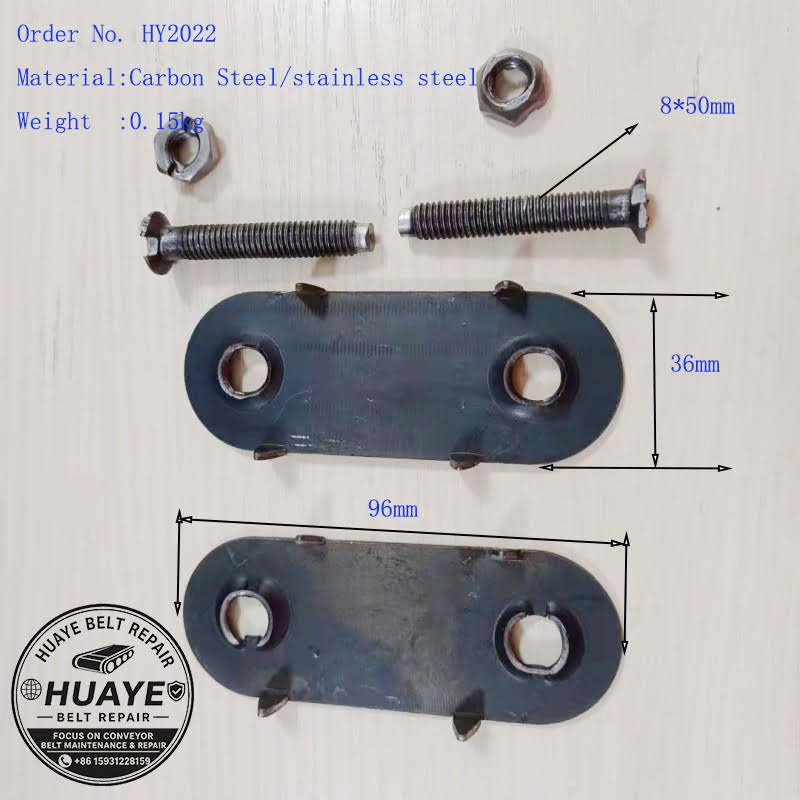 2-1/2 inch belt fastener dimension diagram - plate size and bolt spacing